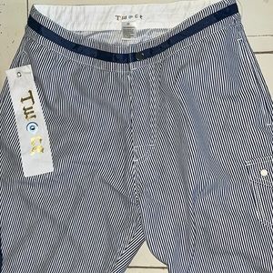 Swim trunks 28 TW 👁 CE Navy Pinstripe Swimming Unlined Velcro Fly 9 Inseam